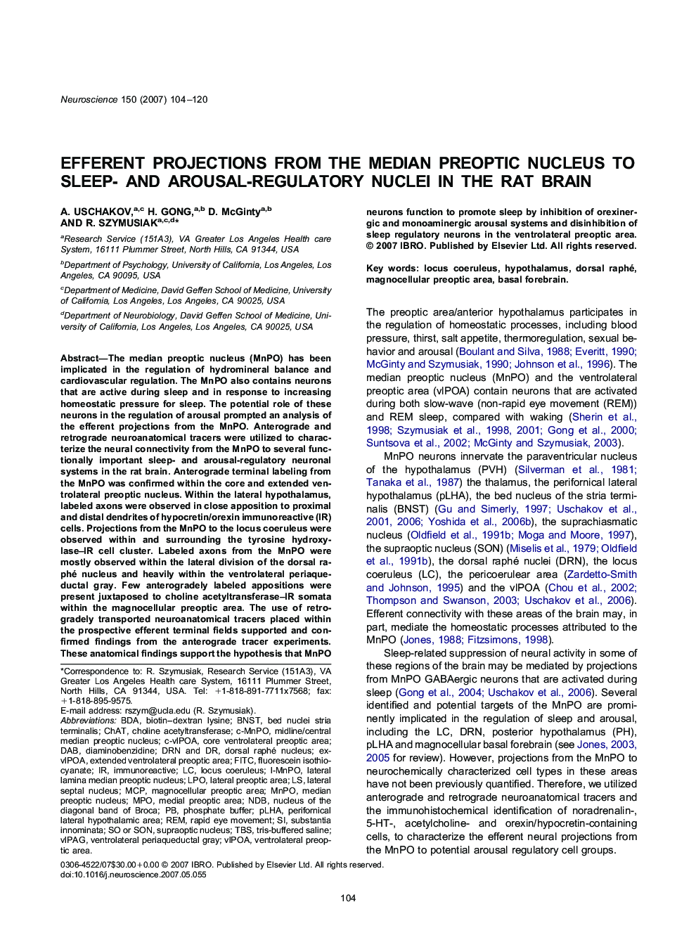 Efferent projections from the median preoptic nucleus to sleep- and arousal-regulatory nuclei in the rat brain