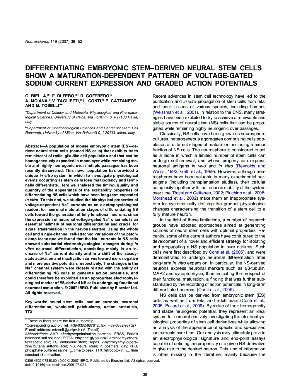 Differentiating embryonic stem–derived neural stem cells show a maturation-dependent pattern of voltage-gated sodium current expression and graded action potentials