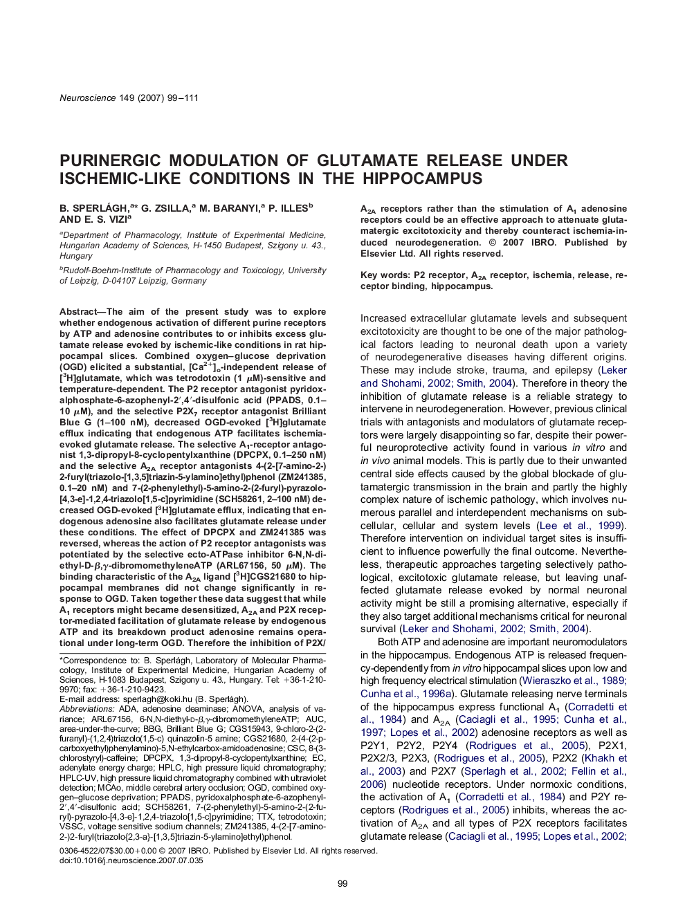 Purinergic modulation of glutamate release under ischemic-like conditions in the hippocampus