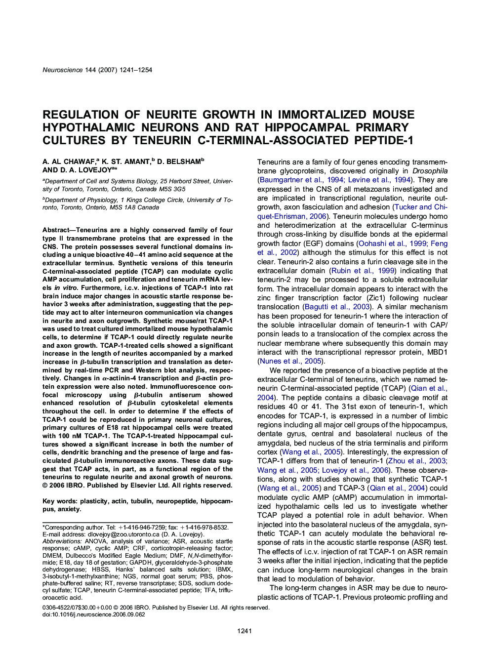 Regulation of neurite growth in immortalized mouse hypothalamic neurons and rat hippocampal primary cultures by teneurin C-terminal-associated peptide-1