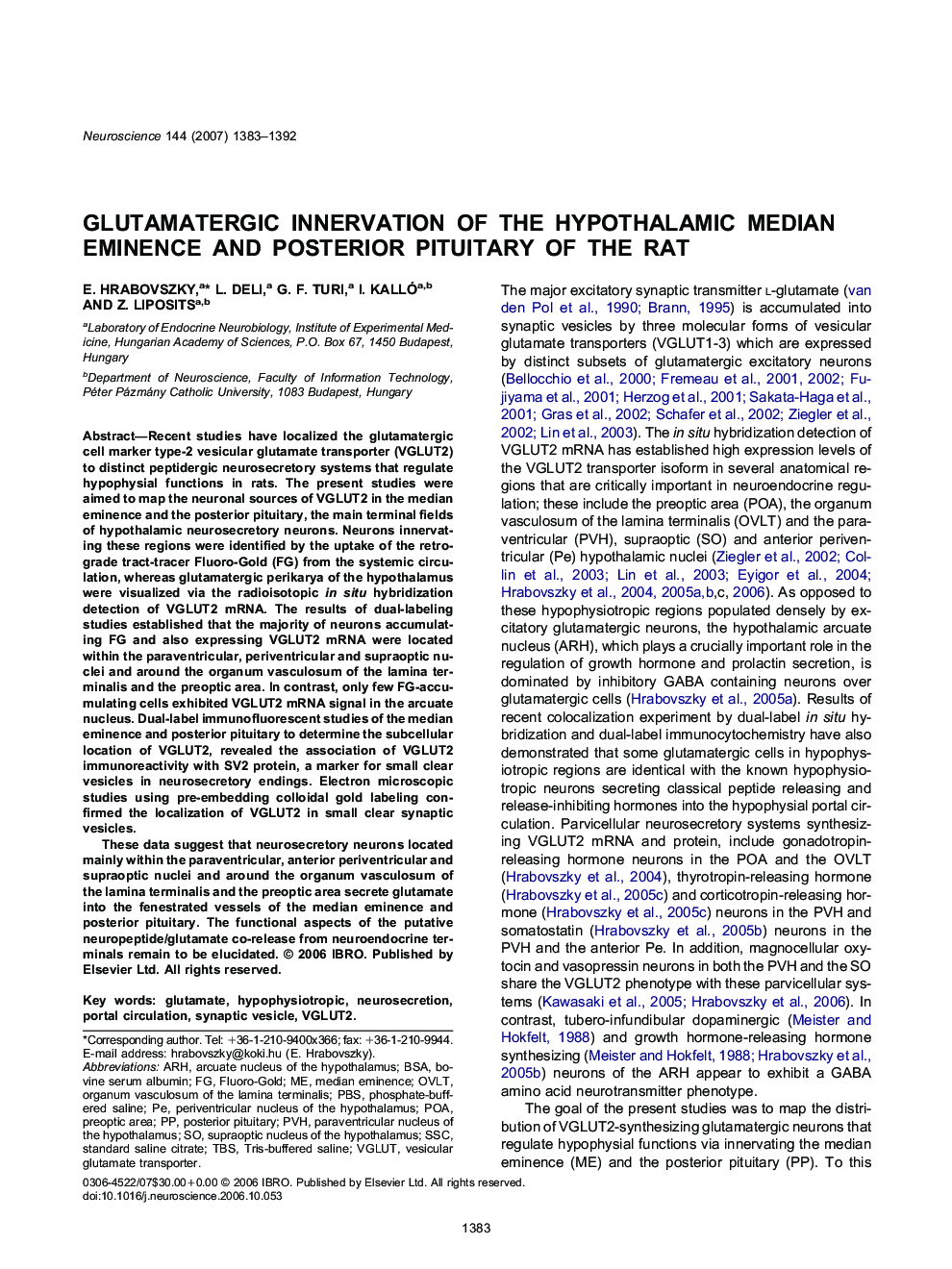 Glutamatergic innervation of the hypothalamic median eminence and posterior pituitary of the rat