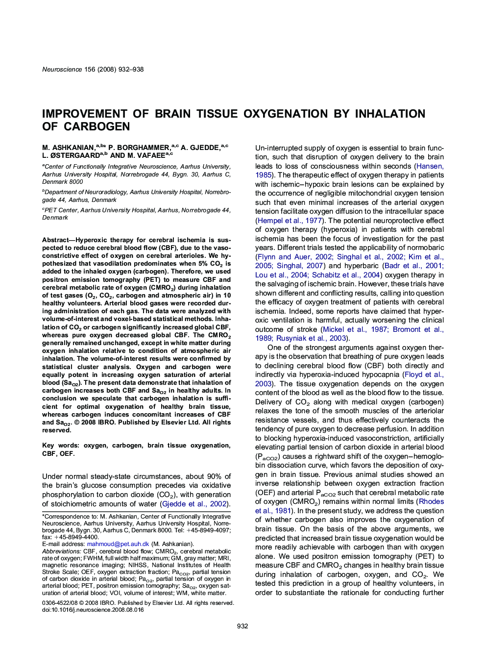 Improvement of brain tissue oxygenation by inhalation of carbogen