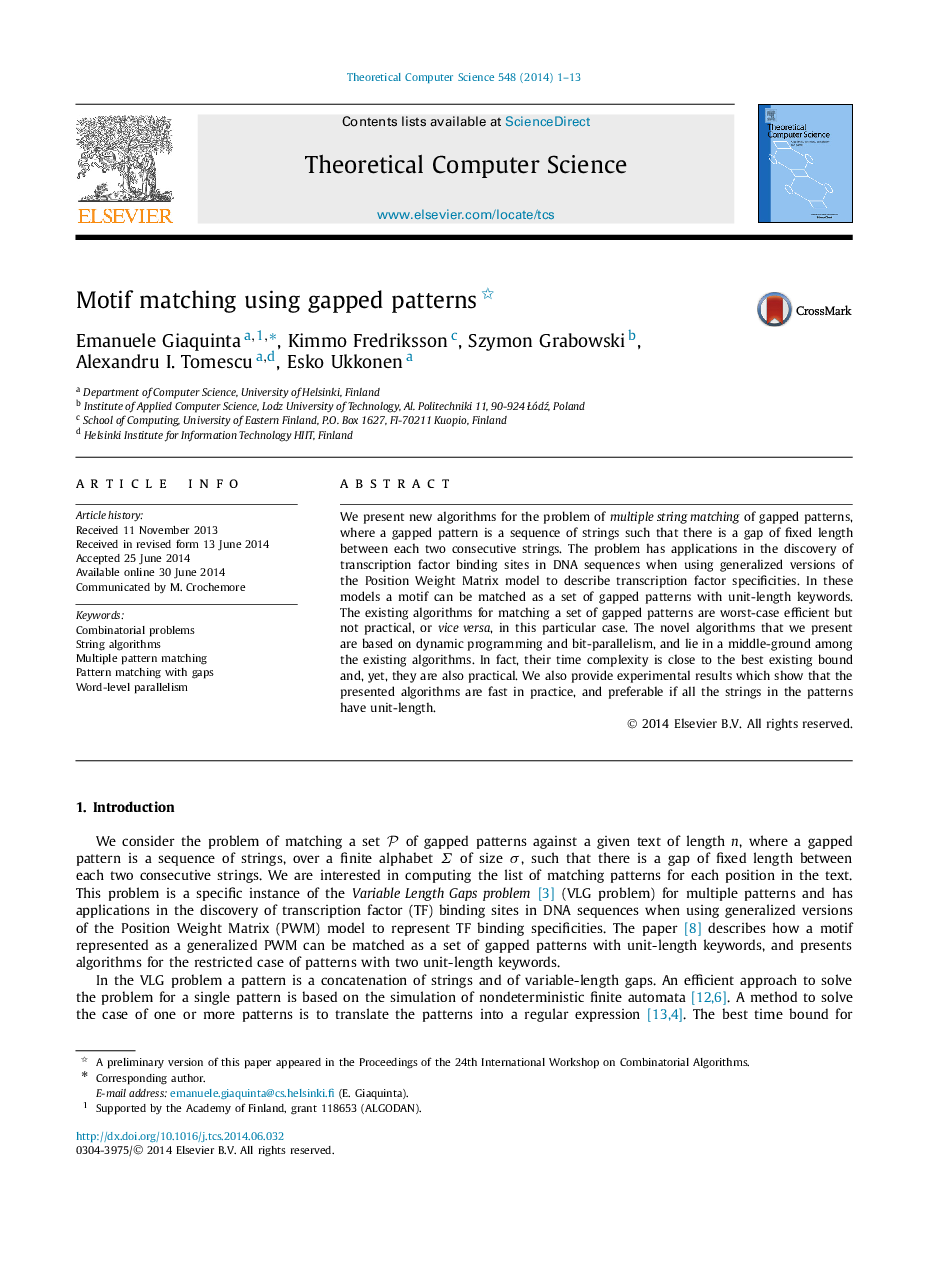 Motif matching using gapped patterns 