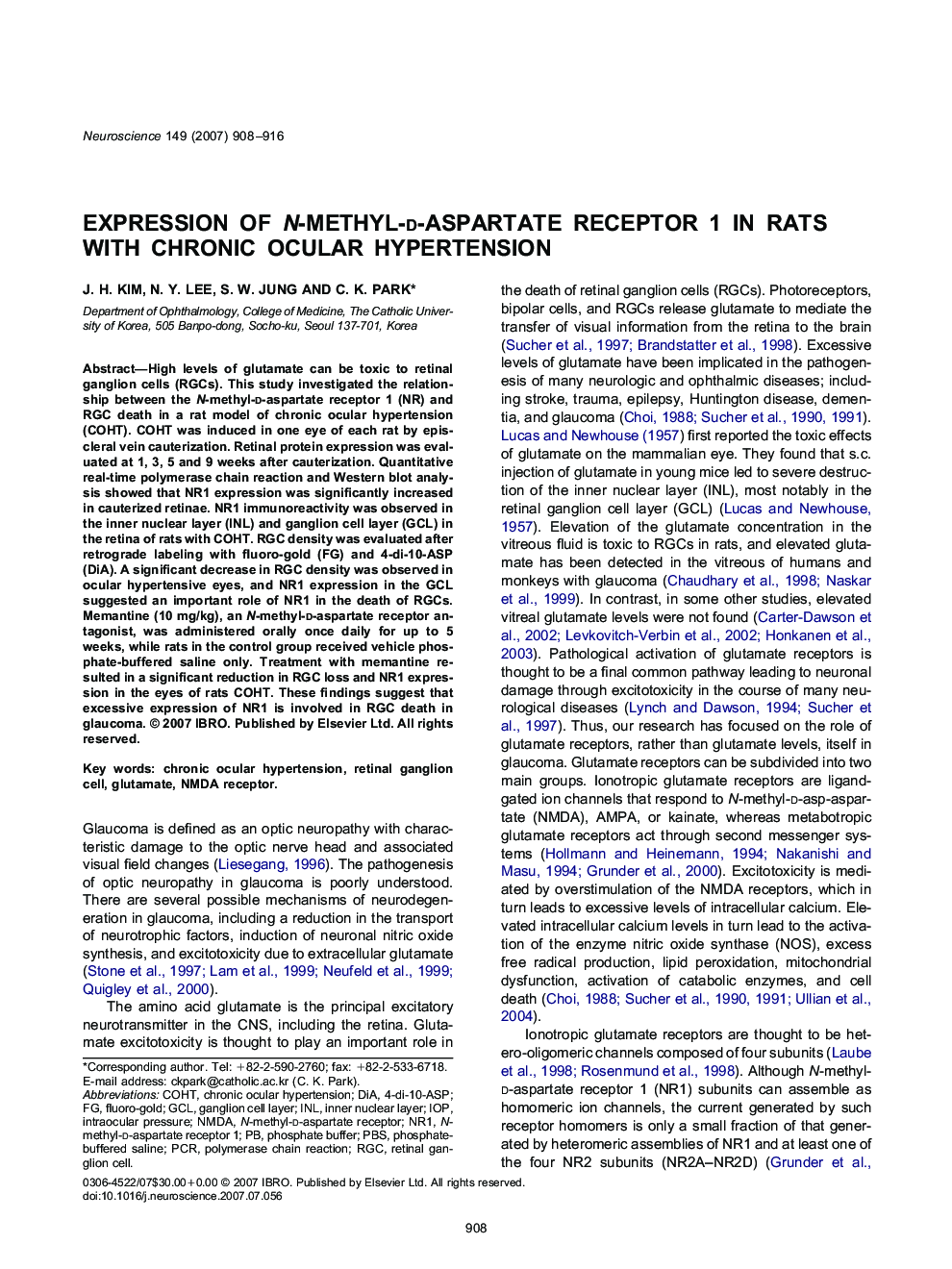Expression of N-methyl-d-aspartate receptor 1 in rats with chronic ocular hypertension