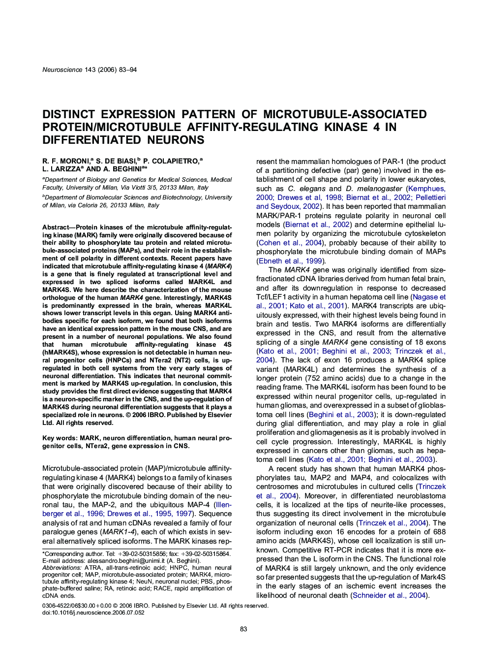 Distinct expression pattern of microtubule-associated protein/microtubule affinity-regulating kinase 4 in differentiated neurons