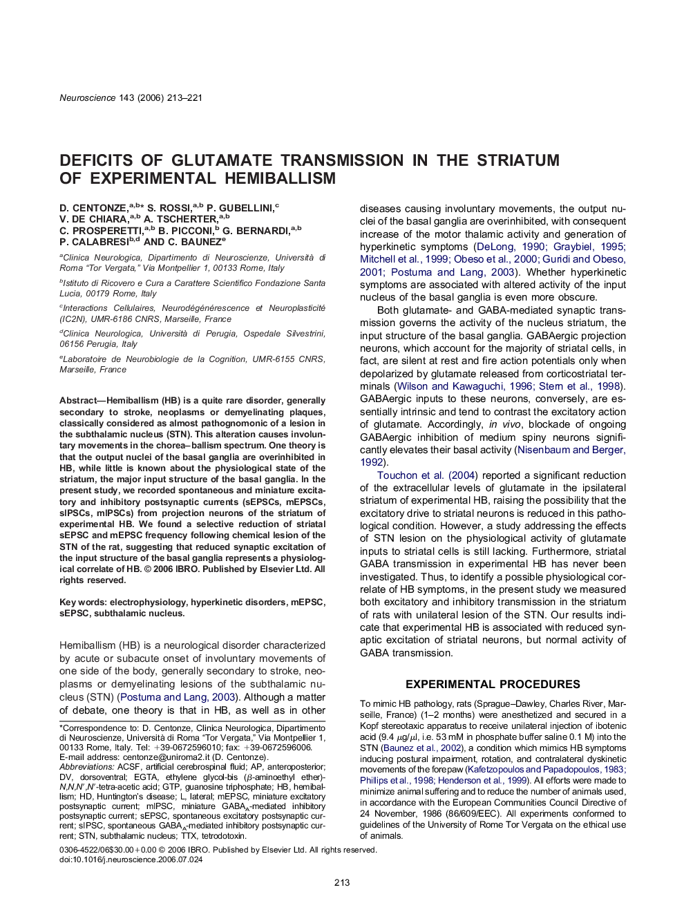 Deficits of glutamate transmission in the striatum of experimental hemiballism