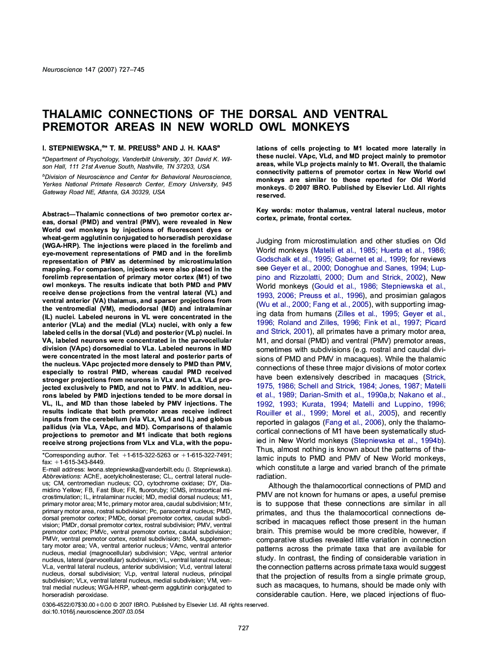 Thalamic connections of the dorsal and ventral premotor areas in New World owl monkeys