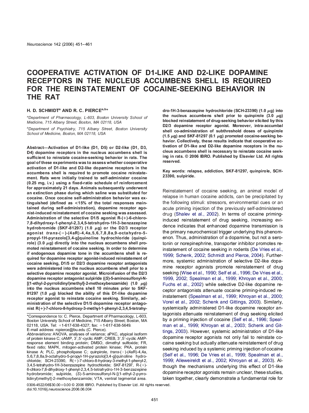 عکس صفحه اول مقاله: Cooperative activation of D1-like and D2-like dopamine receptors in the nucleus accumbens shell is required for the reinstatement of cocaine-seeking behavior in the rat Cooperative activation of D1-like and D2-like dopamine receptors in the nucleus accumbens shell is required for the reinstatement of cocaine-seeking behavior in the rat
