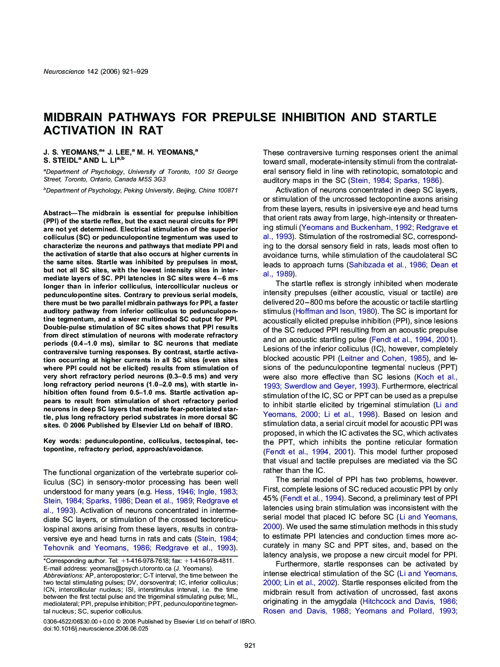 Midbrain pathways for prepulse inhibition and startle activation in rat