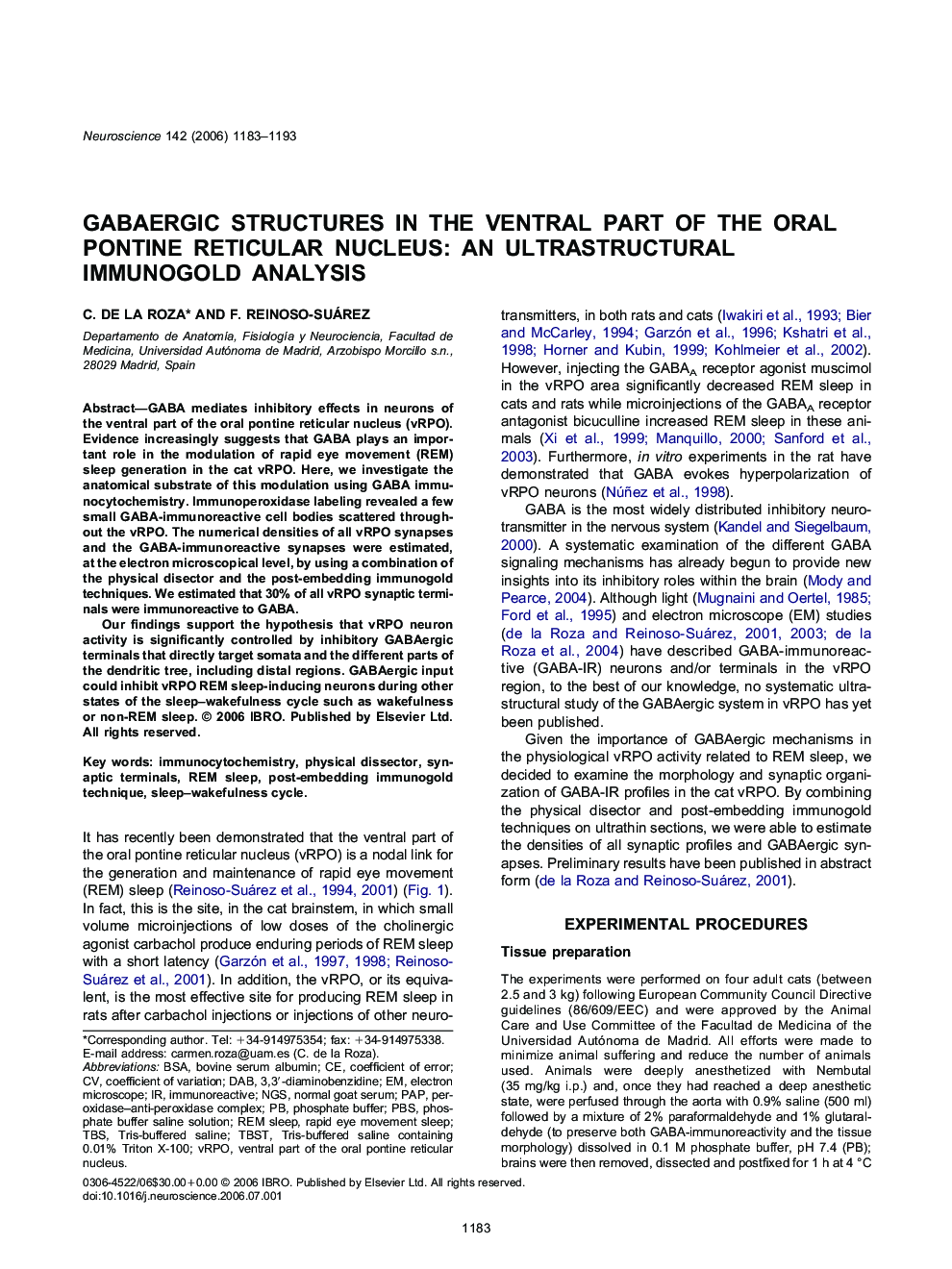 GABAergic structures in the ventral part of the oral pontine reticular nucleus: An ultrastructural immunogold analysis