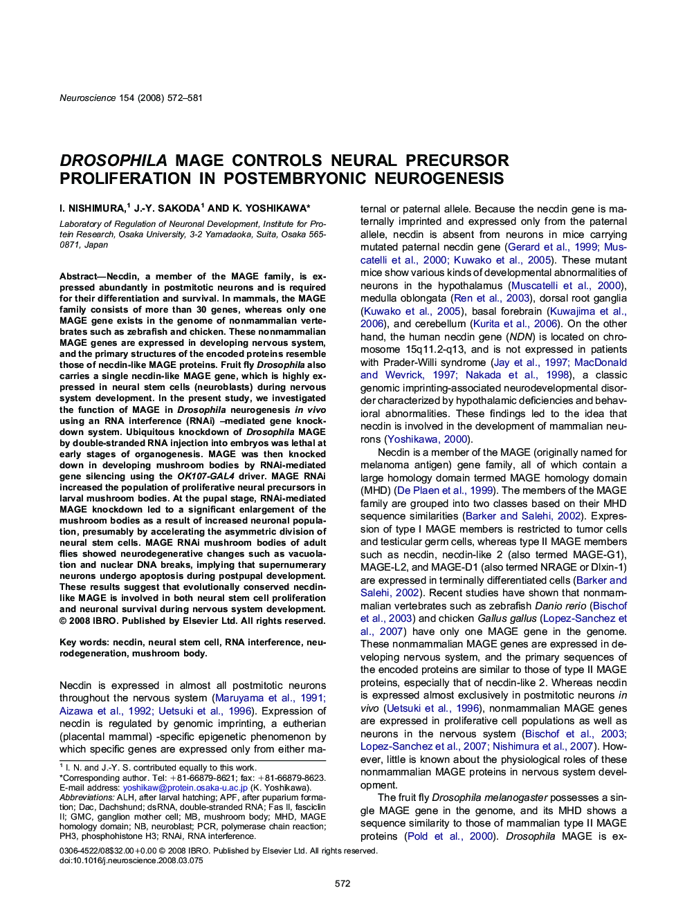 Drosophila MAGE controls neural precursor proliferation in postembryonic neurogenesis