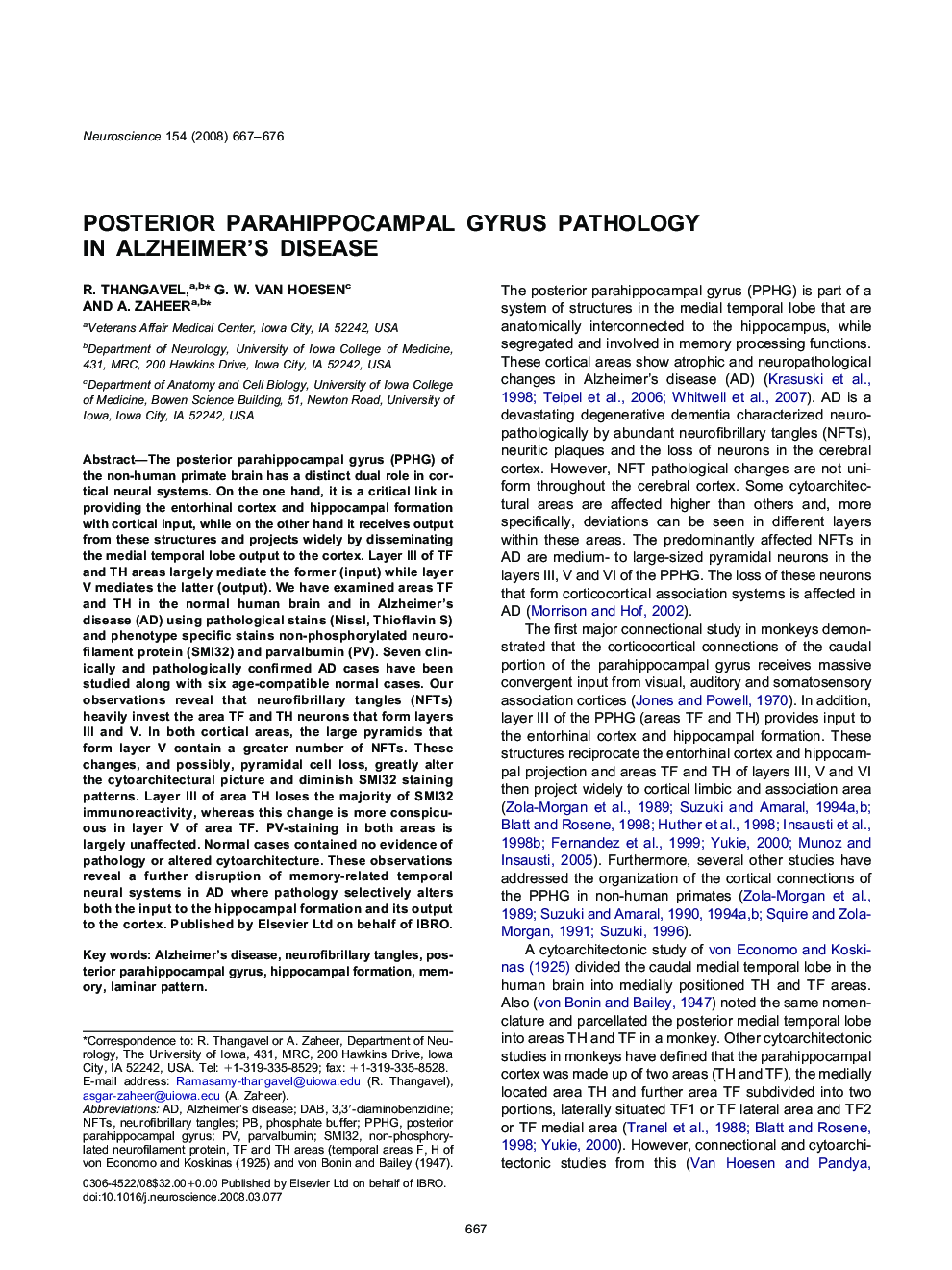 Posterior parahippocampal gyrus pathology in Alzheimer's disease