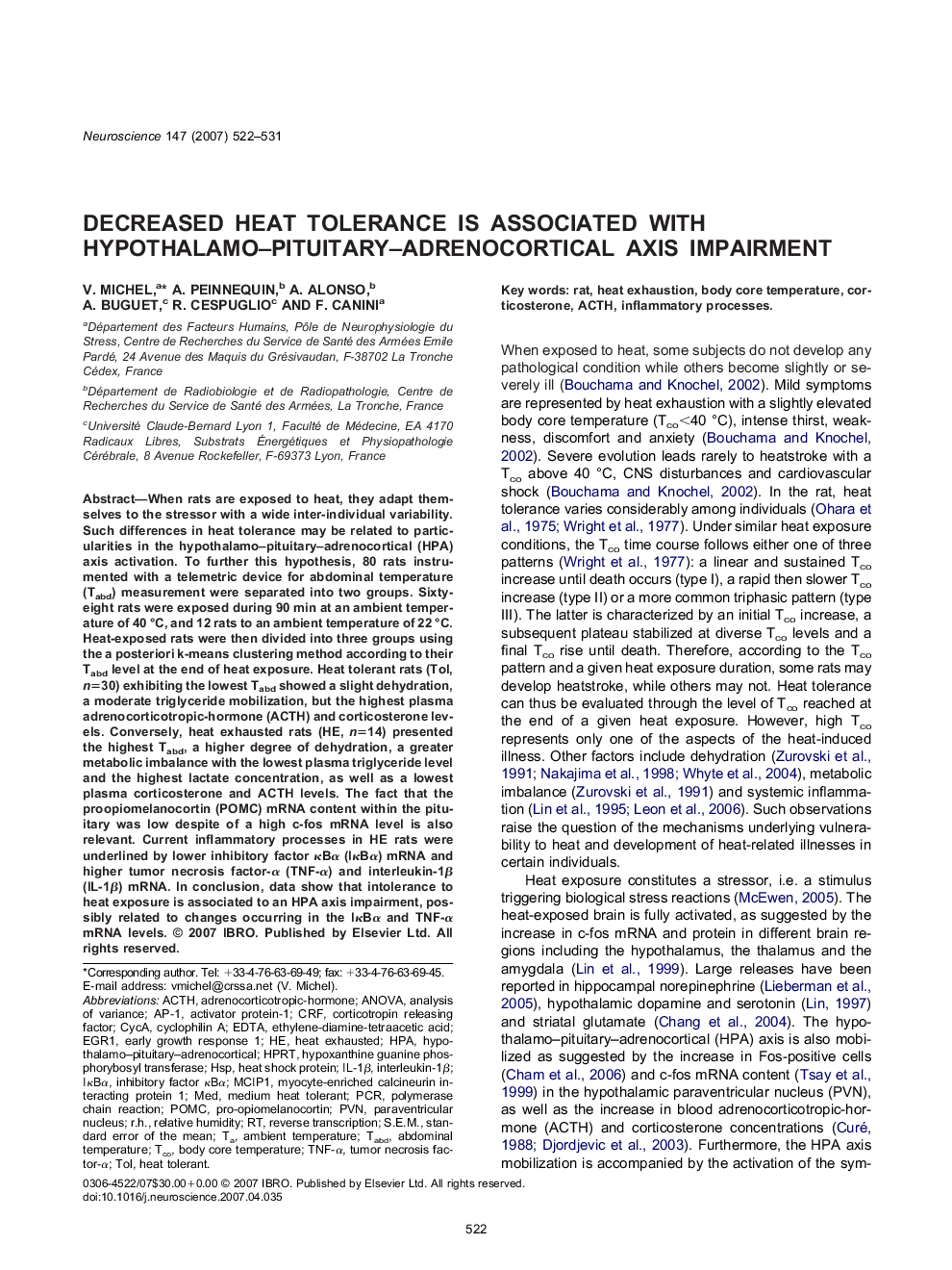 Decreased heat tolerance is associated with hypothalamo–pituitary–adrenocortical axis impairment