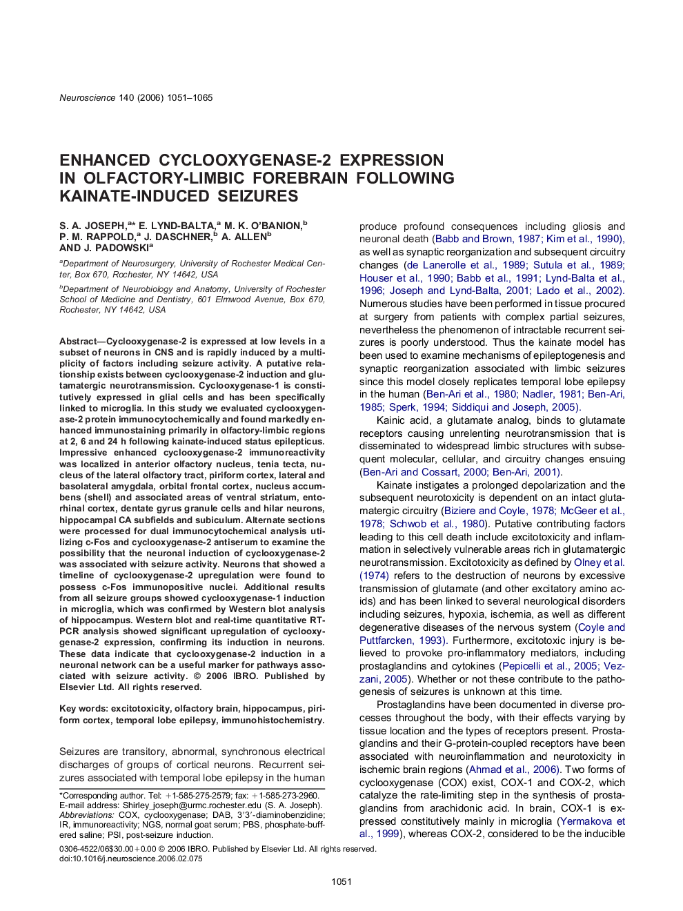 Enhanced cyclooxygenase-2 expression in olfactory-limbic forebrain following kainate-induced seizures