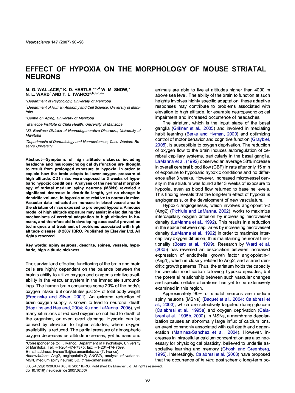 Effect of hypoxia on the morphology of mouse striatal neurons