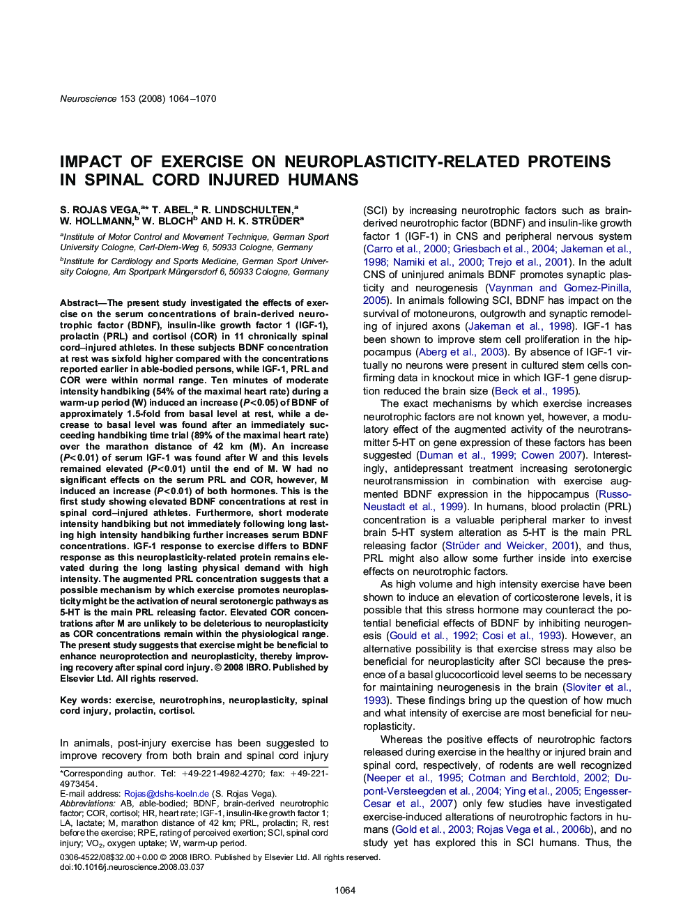 Impact of exercise on neuroplasticity-related proteins in spinal cord injured humans