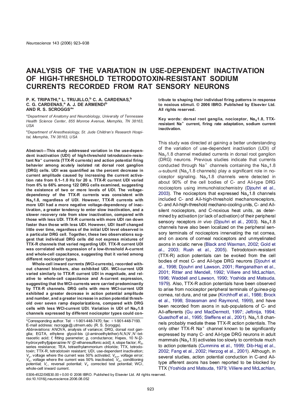 Analysis of the variation in use-dependent inactivation of high-threshold tetrodotoxin-resistant sodium currents recorded from rat sensory neurons