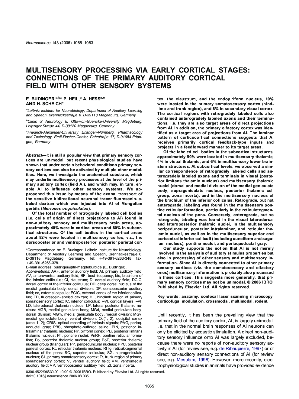 Multisensory processing via early cortical stages: Connections of the primary auditory cortical field with other sensory systems