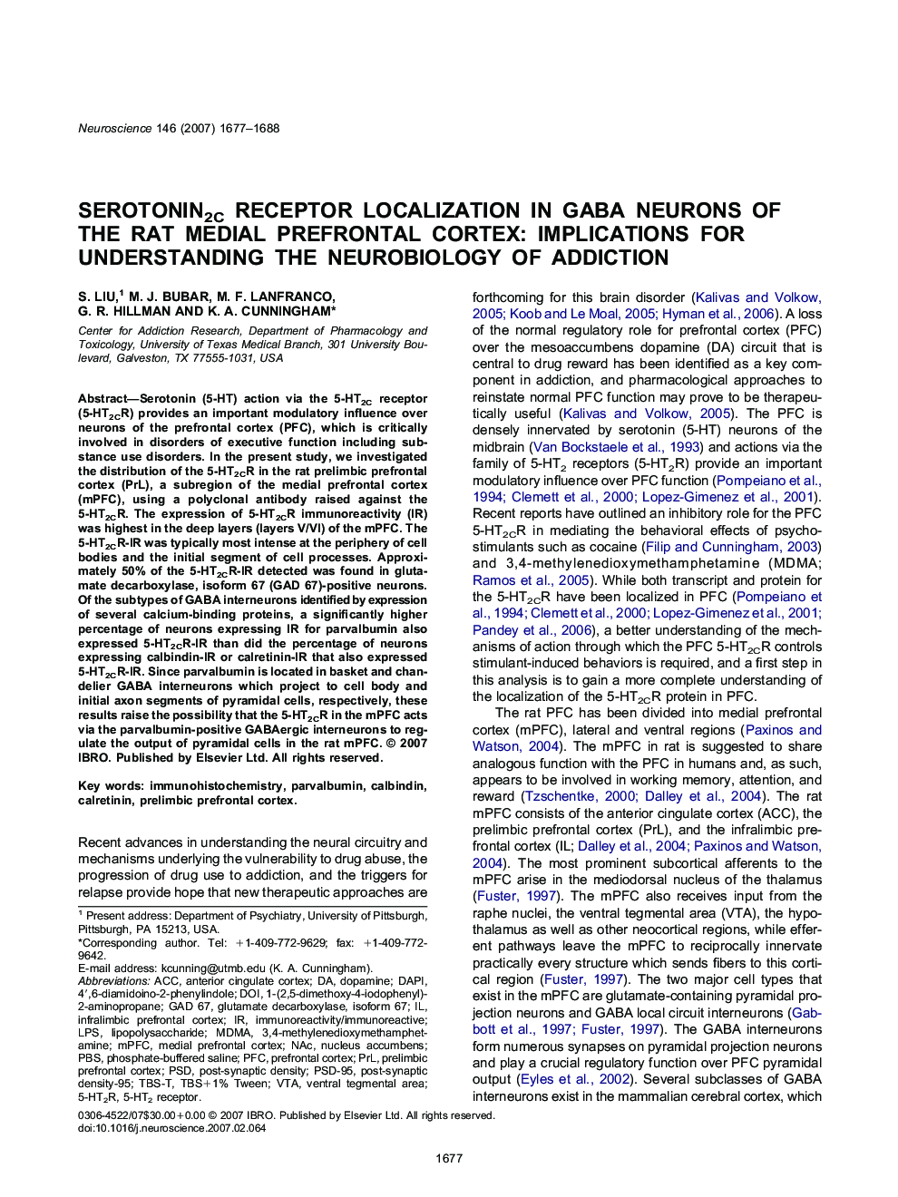 Serotonin2C receptor localization in GABA neurons of the rat medial prefrontal cortex: Implications for understanding the neurobiology of addiction