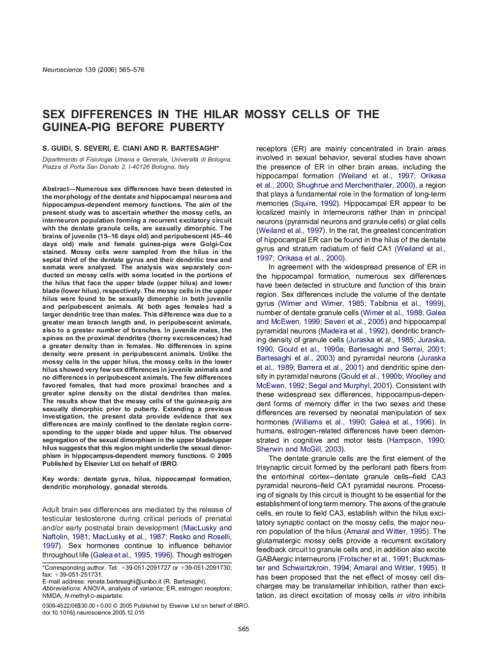 Sex differences in the hilar mossy cells of the guinea-pig before puberty