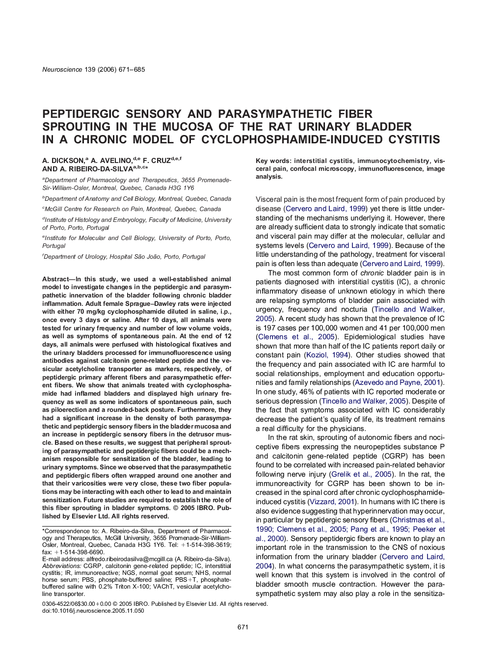 Peptidergic sensory and parasympathetic fiber sprouting in the mucosa of the rat urinary bladder in a chronic model of cyclophosphamide-induced cystitis