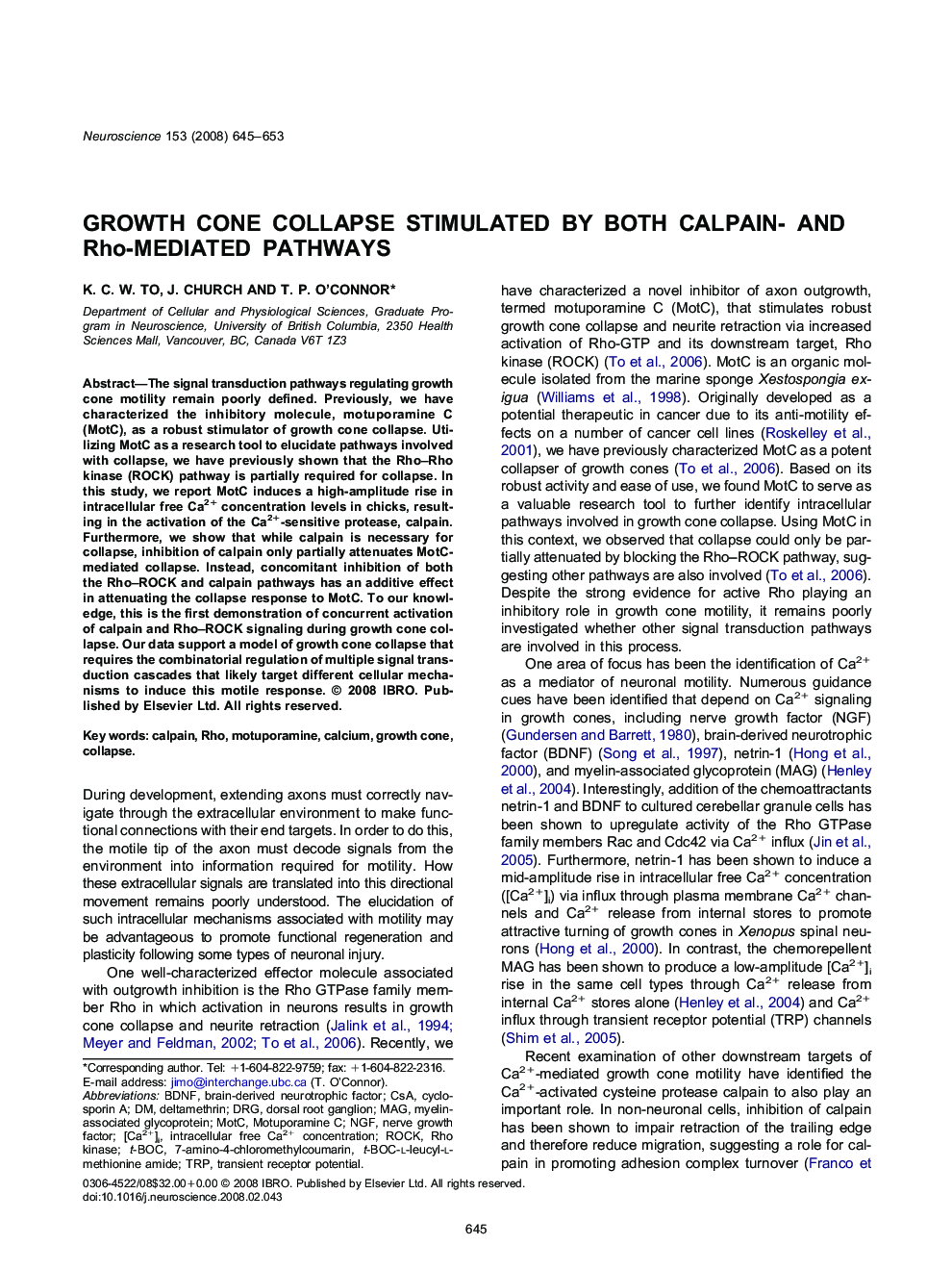 Growth cone collapse stimulated by both calpain- and Rho-mediated pathways