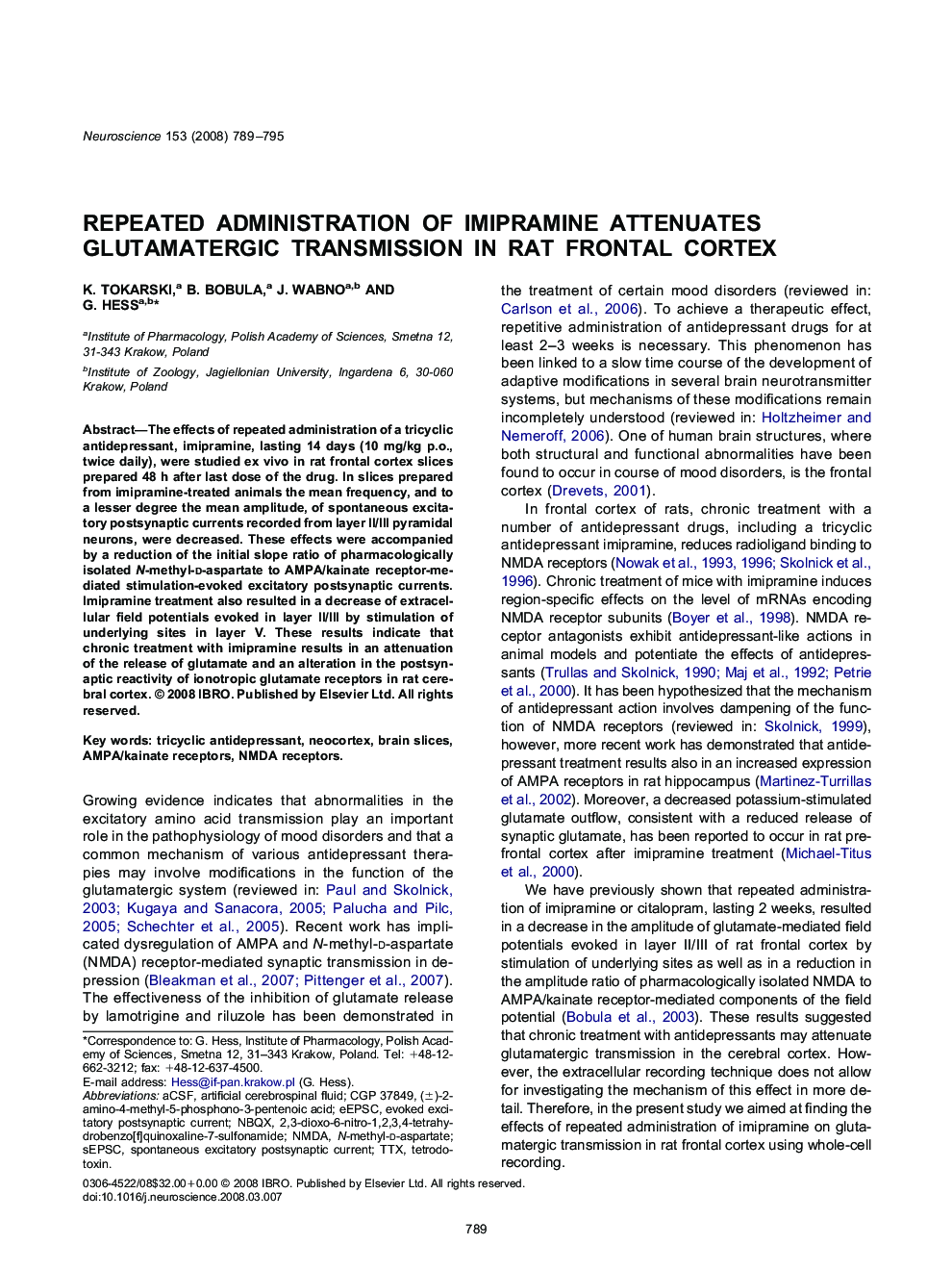 Repeated administration of imipramine attenuates glutamatergic transmission in rat frontal cortex