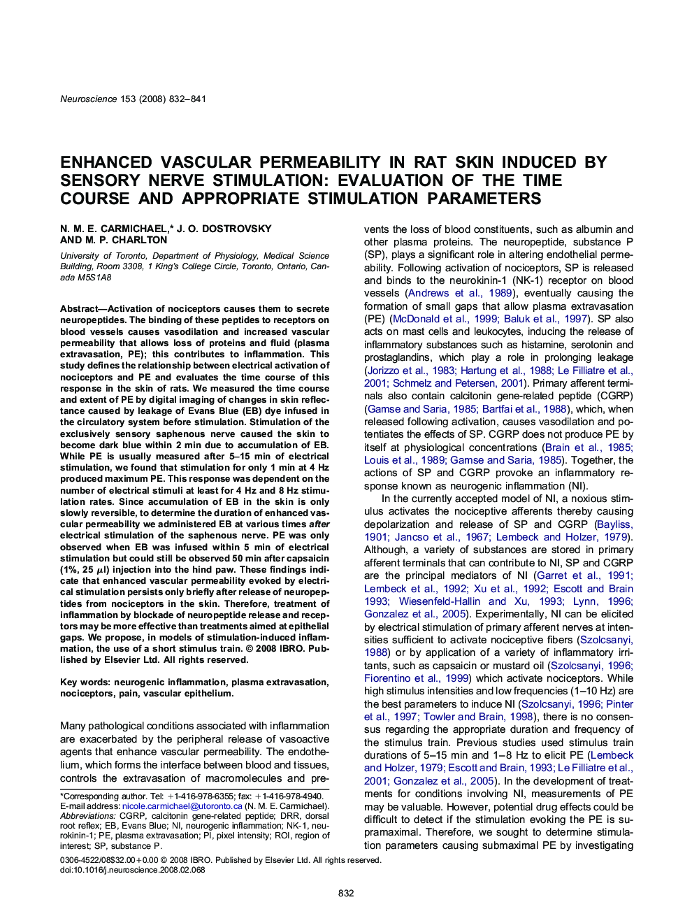 Enhanced vascular permeability in rat skin induced by sensory nerve stimulation: Evaluation of the time course and appropriate stimulation parameters