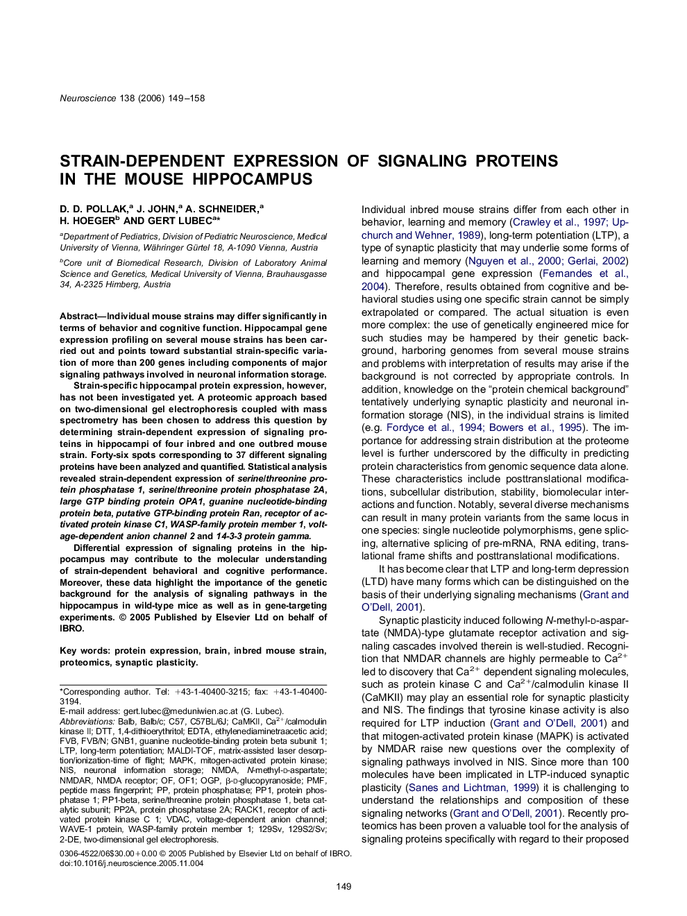 Strain-dependent expression of signaling proteins in the mouse hippocampus