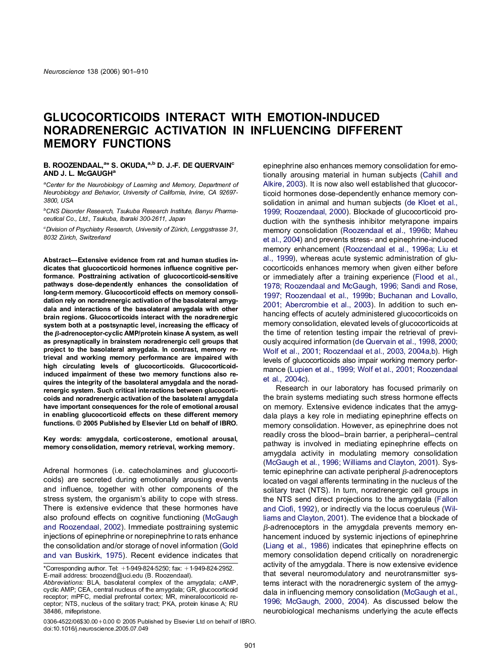 Glucocorticoids interact with emotion-induced noradrenergic activation in influencing different memory functions