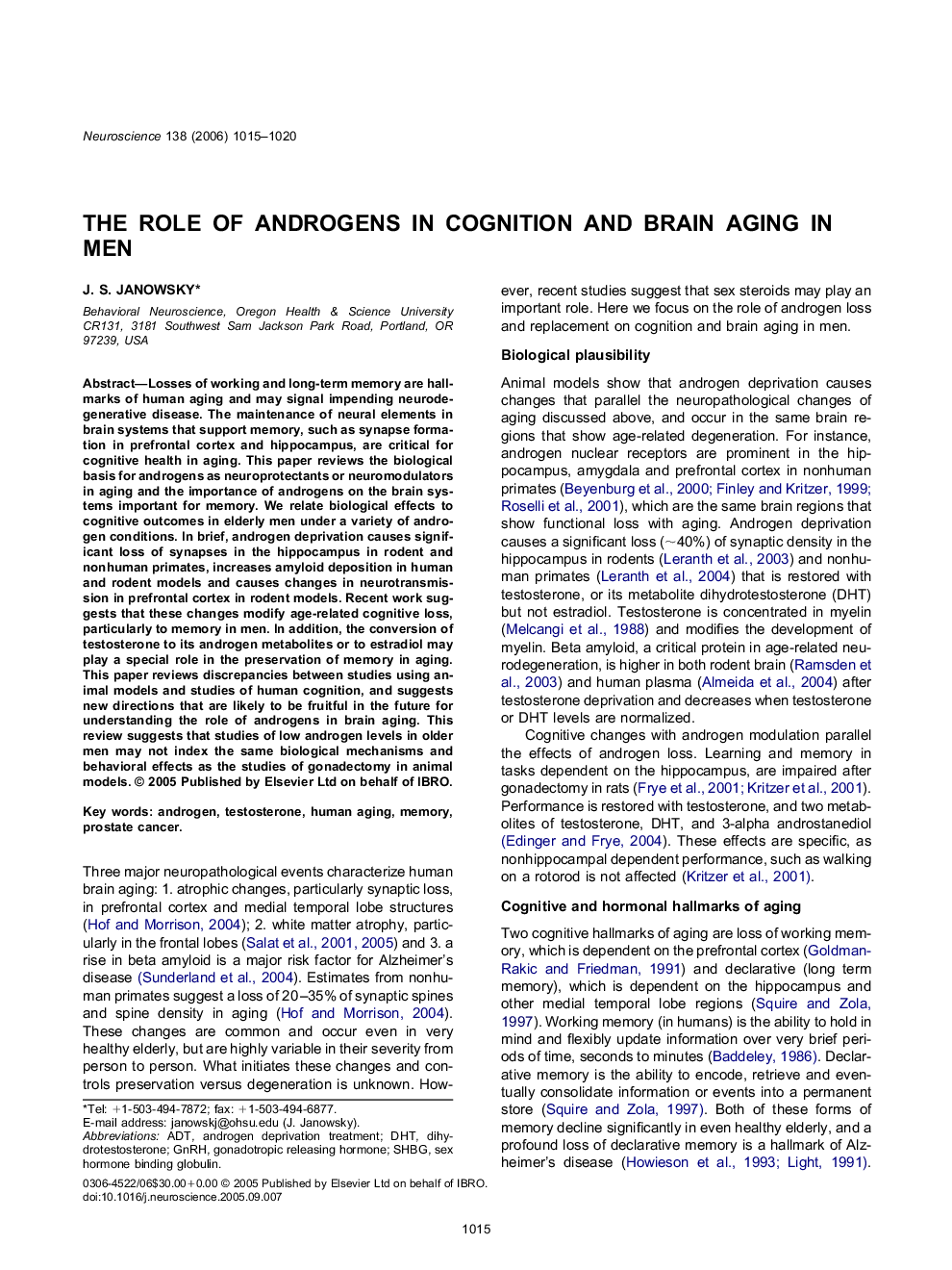 The role of androgens in cognition and brain aging in men