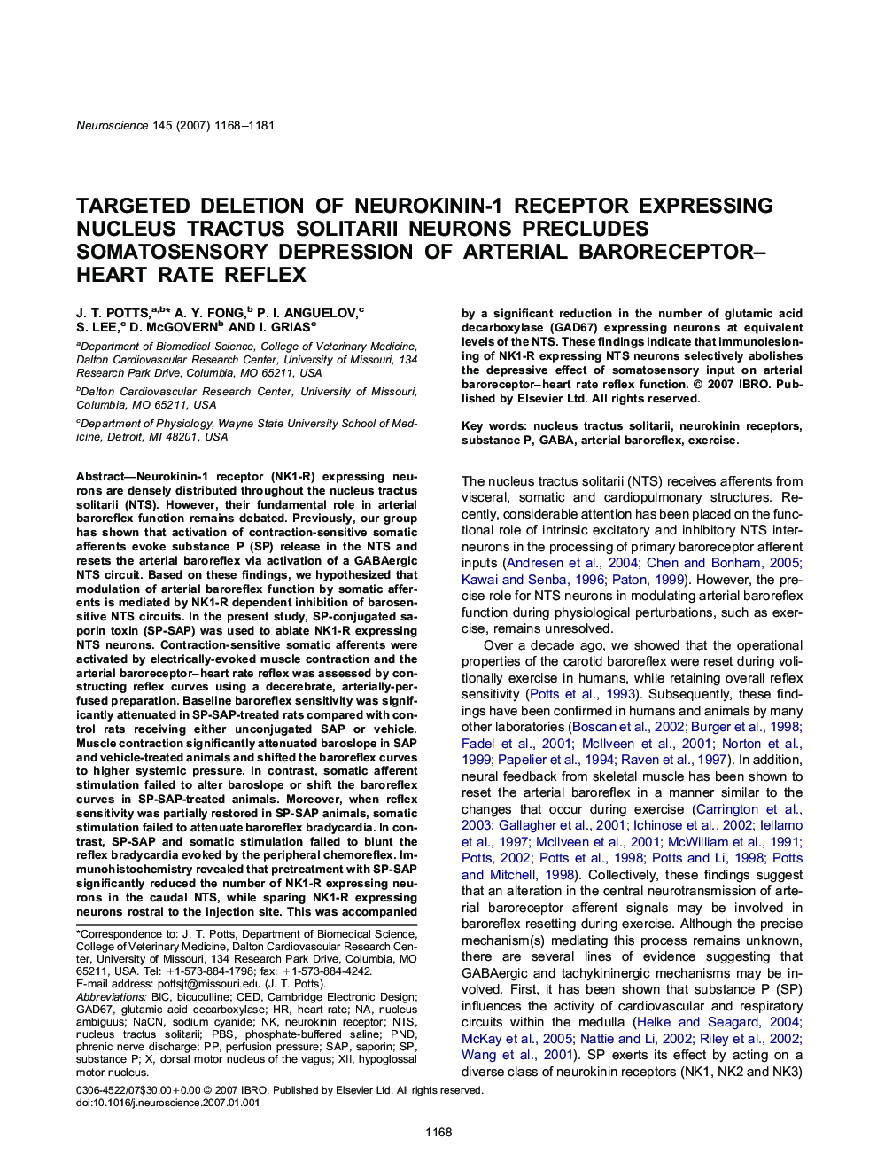 Targeted deletion of neurokinin-1 receptor expressing nucleus tractus solitarii neurons precludes somatosensory depression of arterial baroreceptor–heart rate reflex