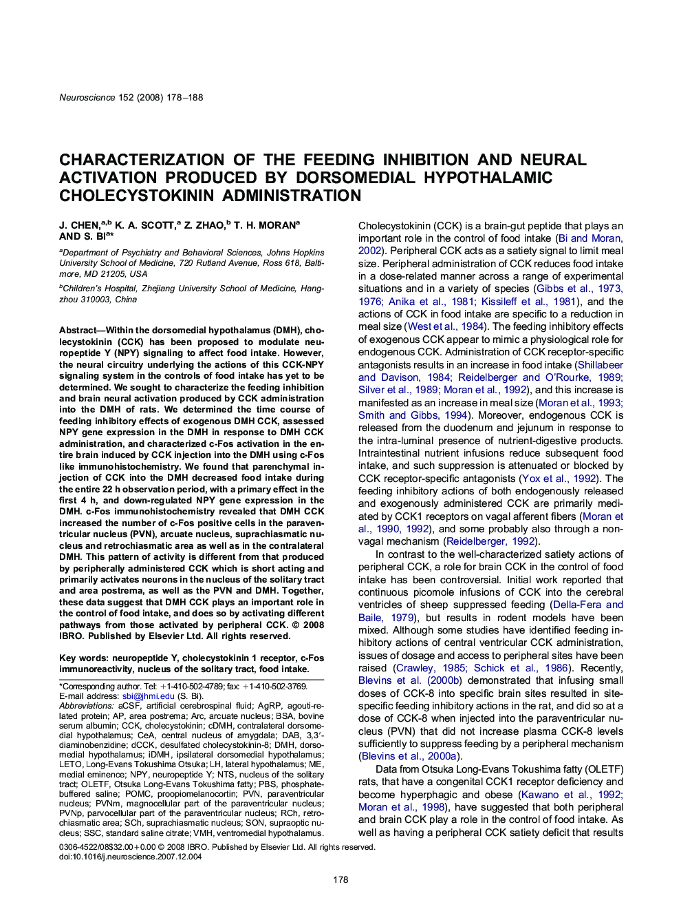 Characterization of the feeding inhibition and neural activation produced by dorsomedial hypothalamic cholecystokinin administration