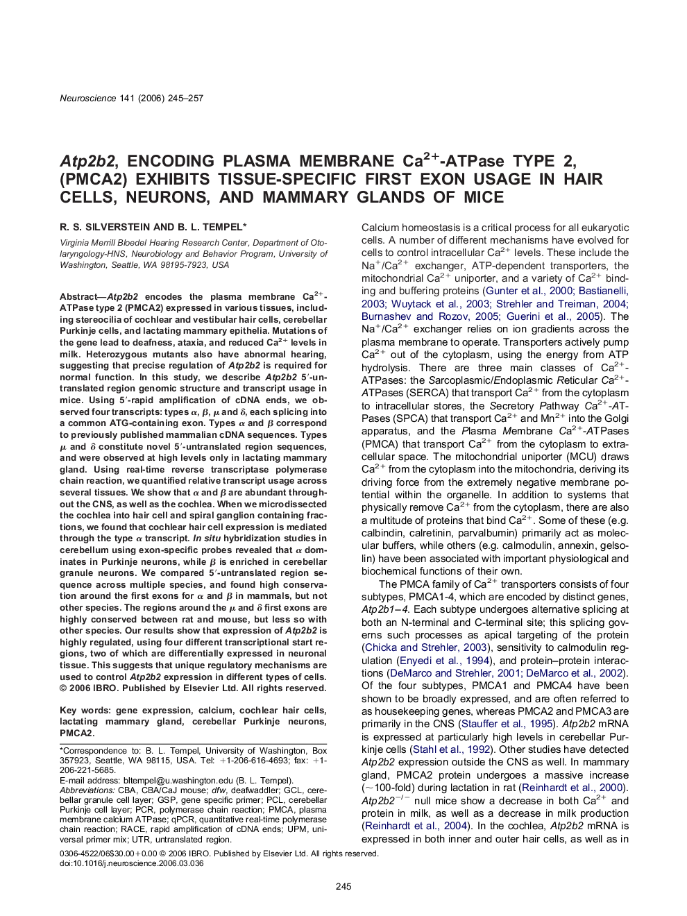عکس صفحه اول مقاله: Atp2b2, encoding plasma membrane Ca2+-ATPase type 2, (PMCA2) exhibits tissue-specific first exon usage in hair cells, neurons, and mammary glands of mice Atp2b2, encoding plasma membrane Ca2+-ATPase type 2, (PMCA2) exhibits tissue-specific first exon usage in hair cells, neurons, and mammary glands of mice