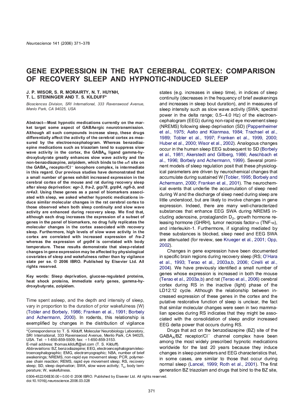 Gene expression in the rat cerebral cortex: Comparison of recovery sleep and hypnotic-induced sleep