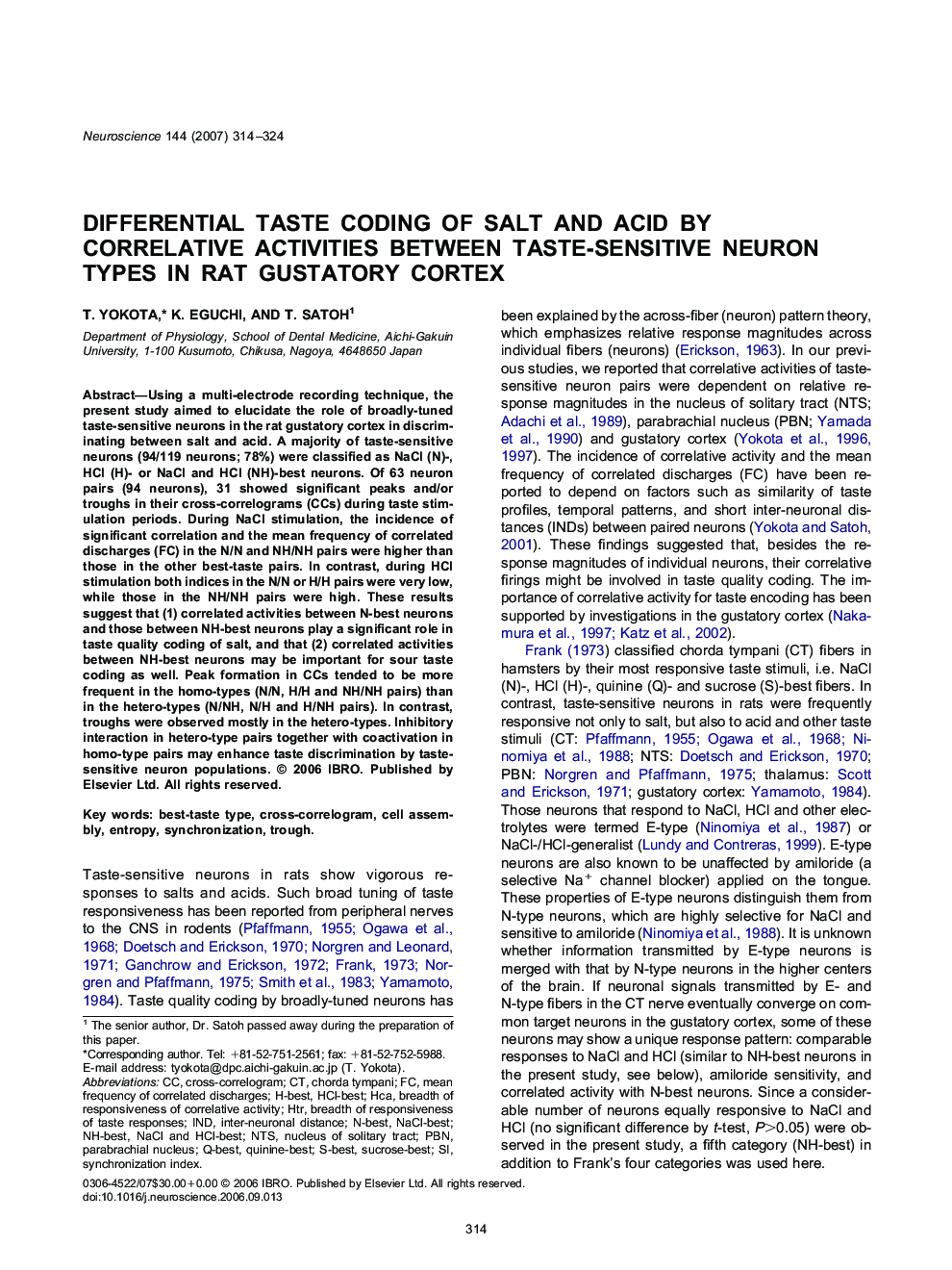 Differential taste coding of salt and acid by correlative activities between taste-sensitive neuron types in rat gustatory cortex