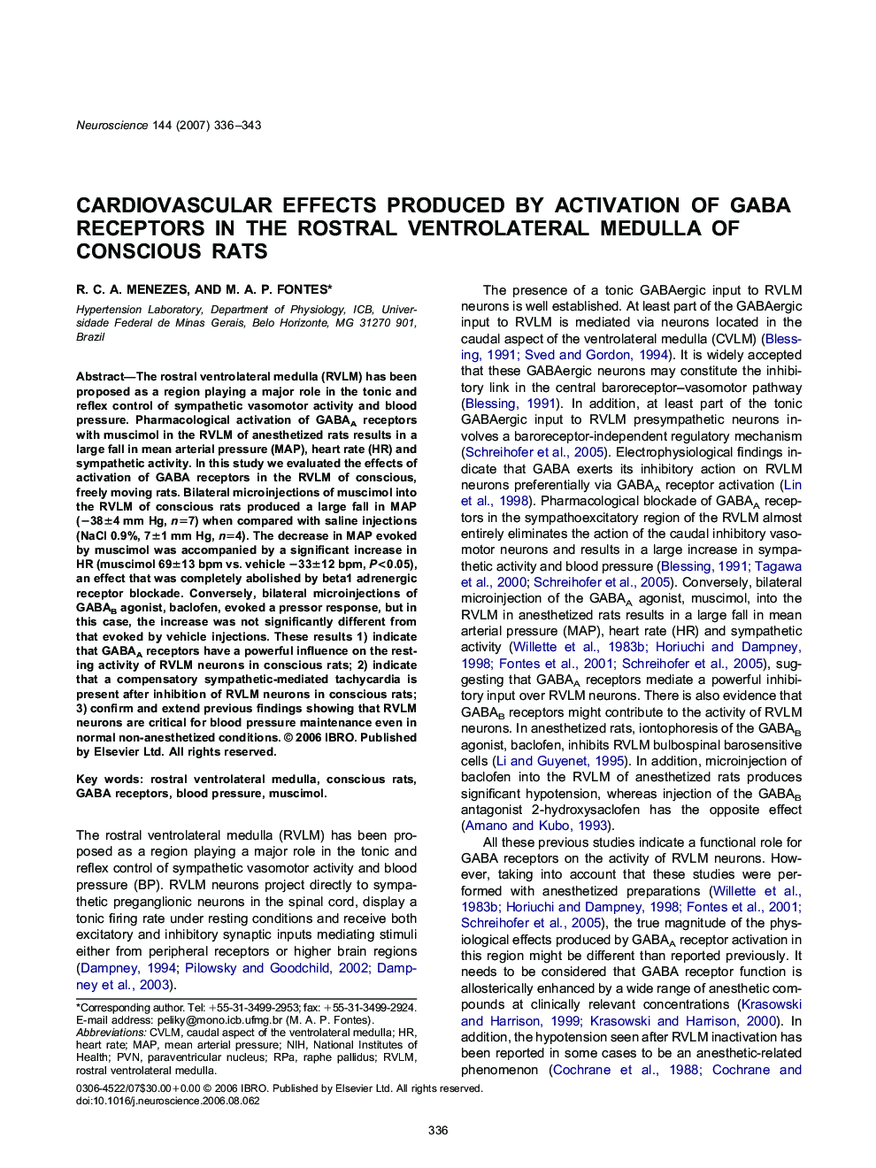 Cardiovascular effects produced by activation of GABA receptors in the rostral ventrolateral medulla of conscious rats