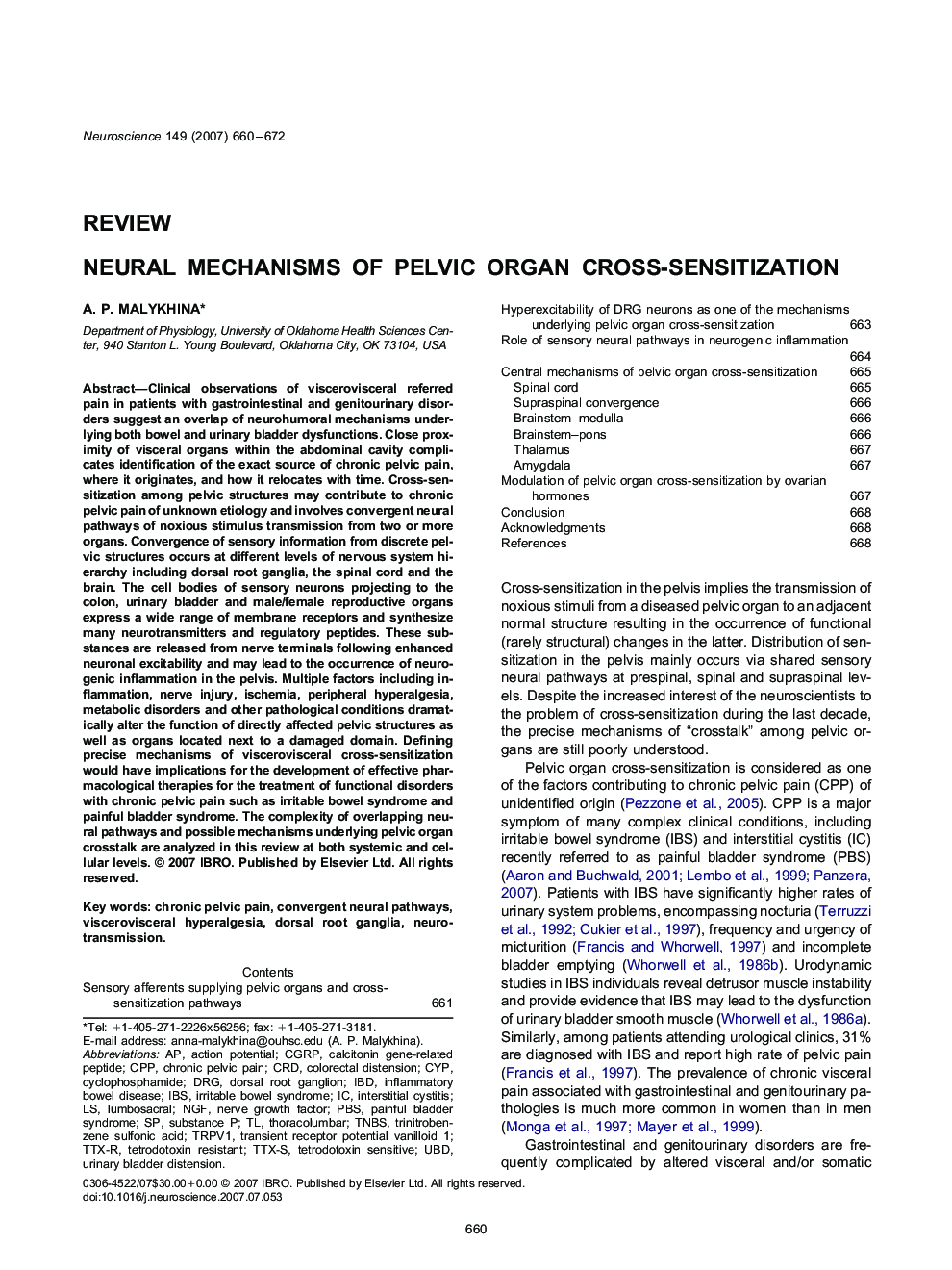 Neural mechanisms of pelvic organ cross-sensitization