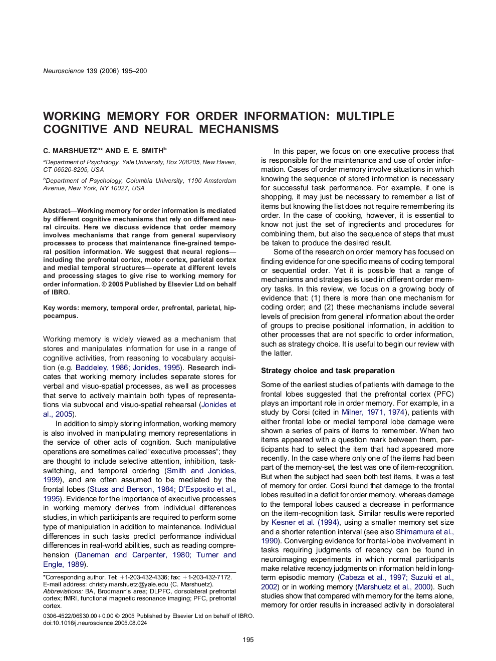 Working memory for order information: Multiple cognitive and neural mechanisms