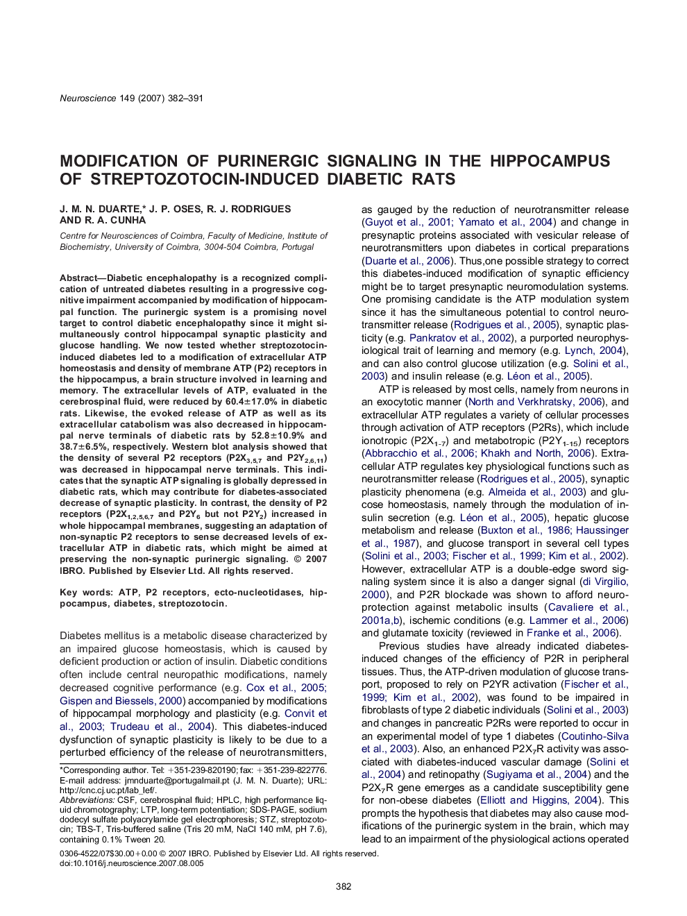 Modification of purinergic signaling in the hippocampus of streptozotocin-induced diabetic rats