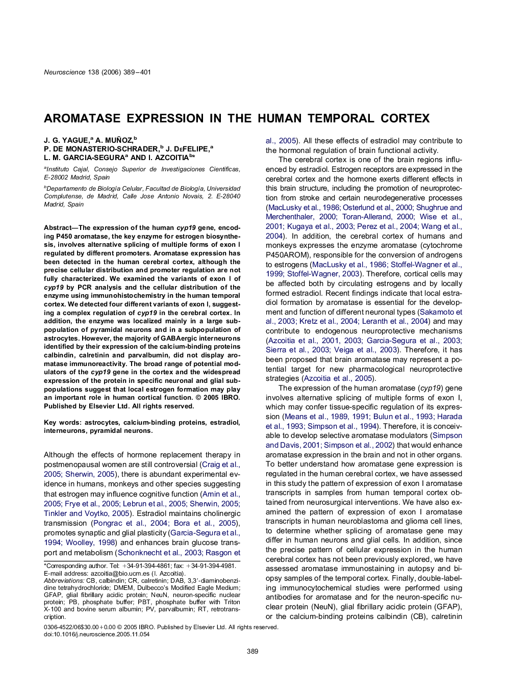 Aromatase expression in the human temporal cortex