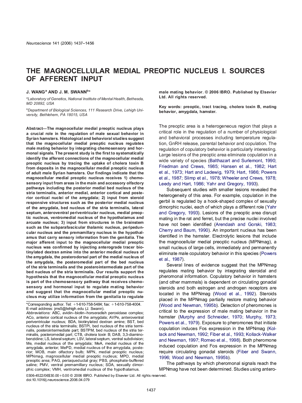 The magnocellular medial preoptic nucleus I. sources of afferent input