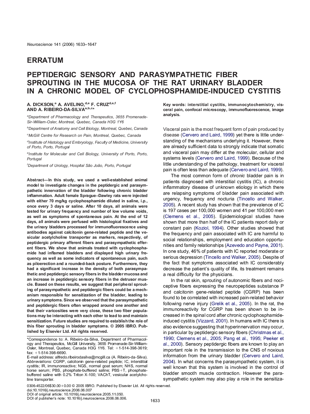 Peptidergic sensory and parasympathetic fiber sprouting in the mucosa of the rat urinary bladder in a chronic model of cyclophosphamide-induced cystitis 