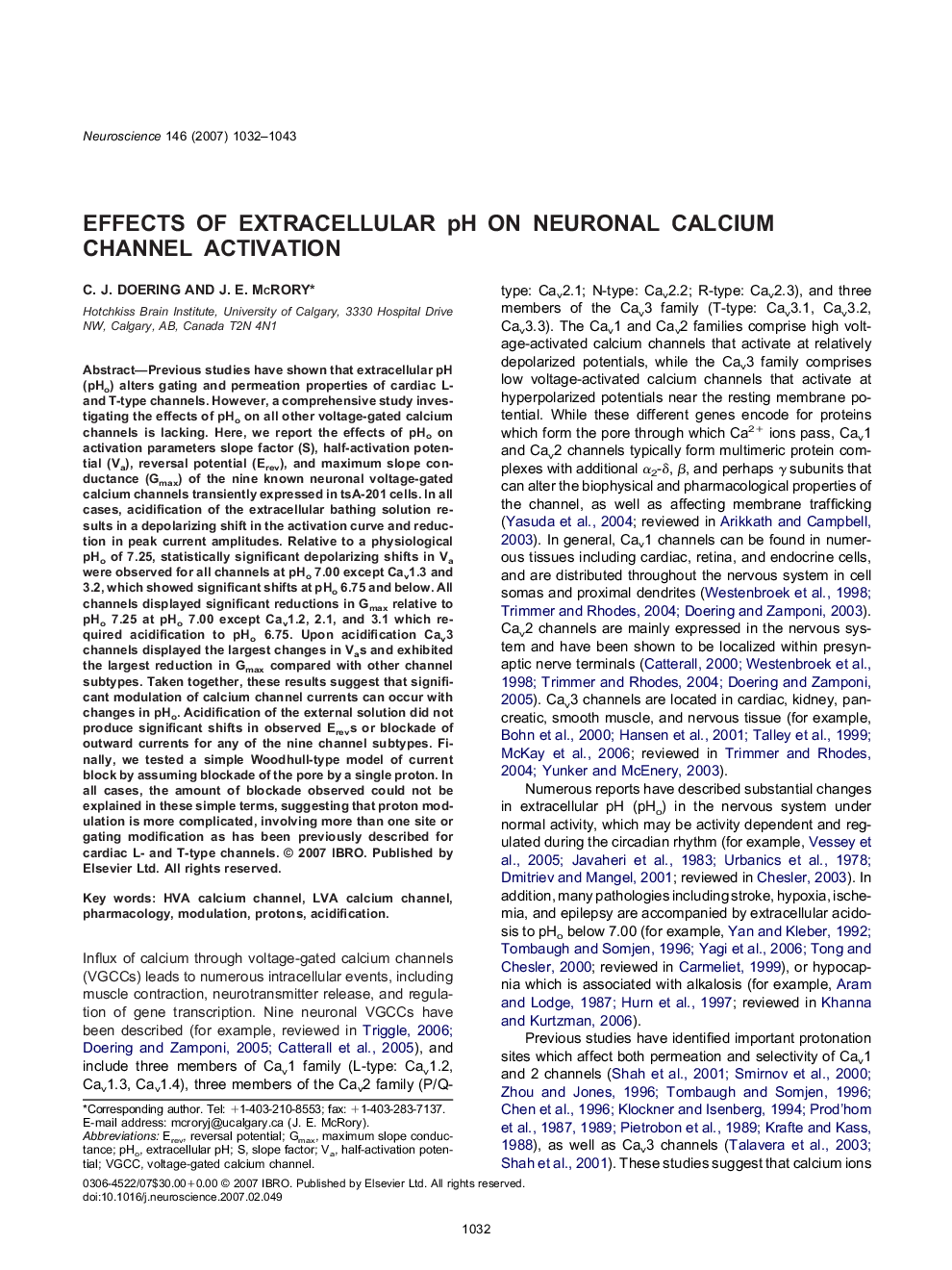 Effects of extracellular pH on neuronal calcium channel activation