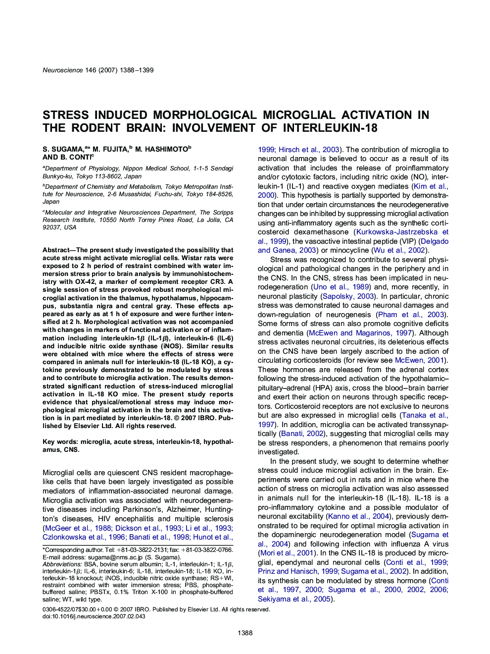 Stress induced morphological microglial activation in the rodent brain: Involvement of interleukin-18