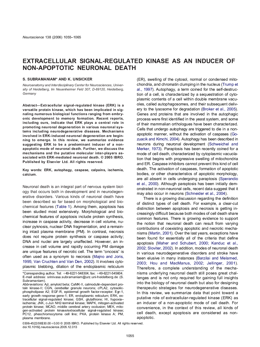 Extracellular signal-regulated kinase as an inducer of non-apoptotic neuronal death