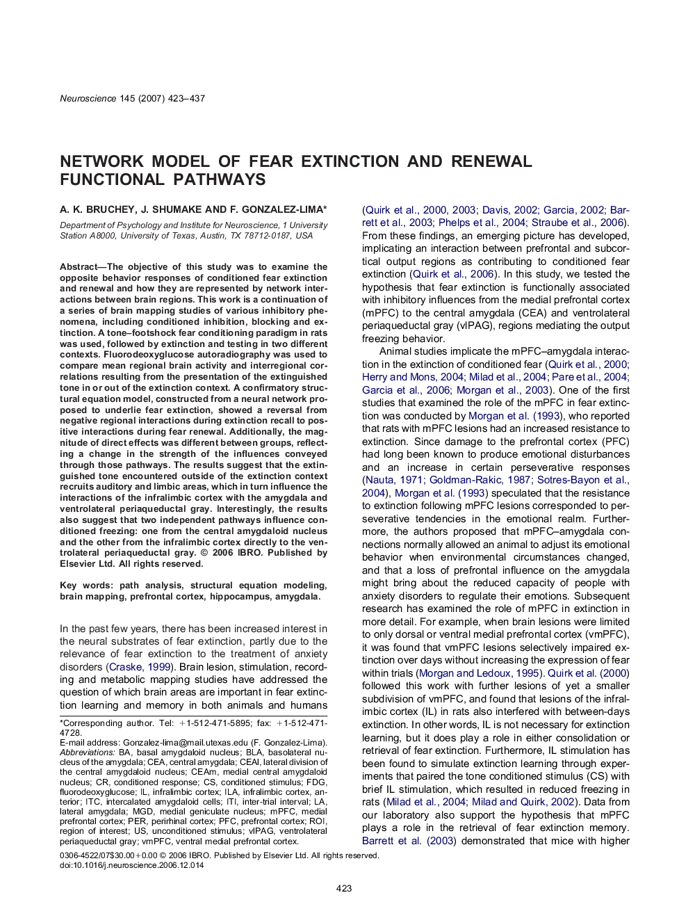 Network model of fear extinction and renewal functional pathways