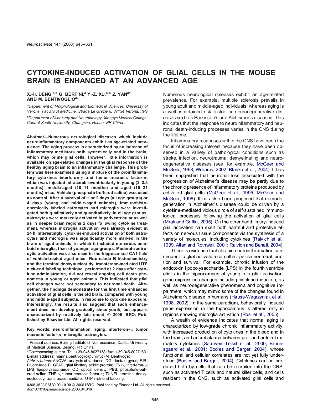 Cytokine-induced activation of glial cells in the mouse brain is enhanced at an advanced age