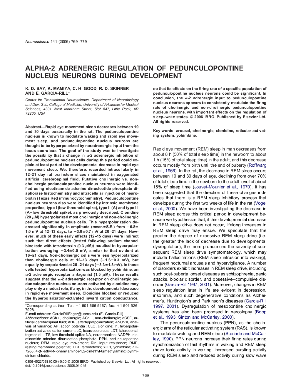 Alpha-2 adrenergic regulation of pedunculopontine nucleus neurons during development