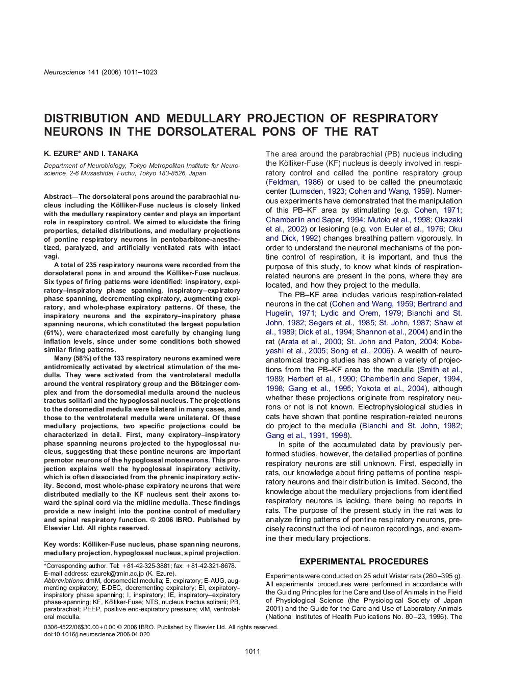 Distribution and medullary projection of respiratory neurons in the dorsolateral pons of the rat